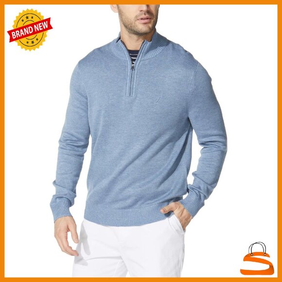 Men's Quarter-Zip Cotton Sweater Classic Fit Long Sleeve Pullover